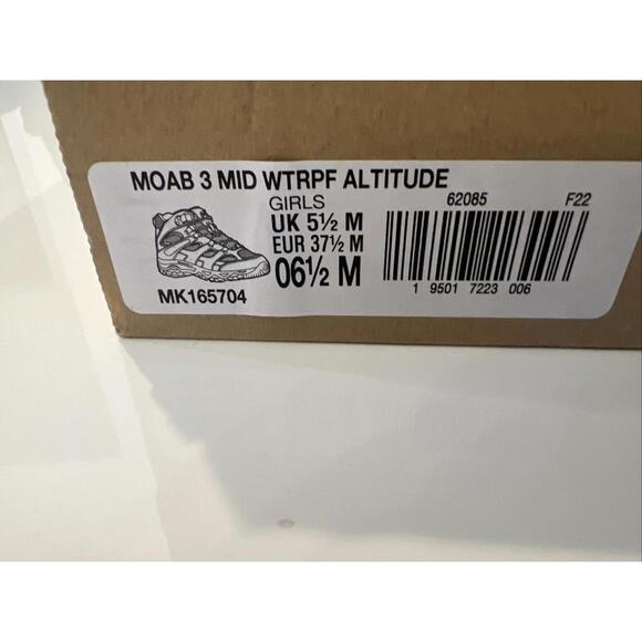 New Big Kids Merrell Moab 3 Mid Gray Waterproof Ankle Hiking Boots Size 6.5Y - Picture 6 of 7